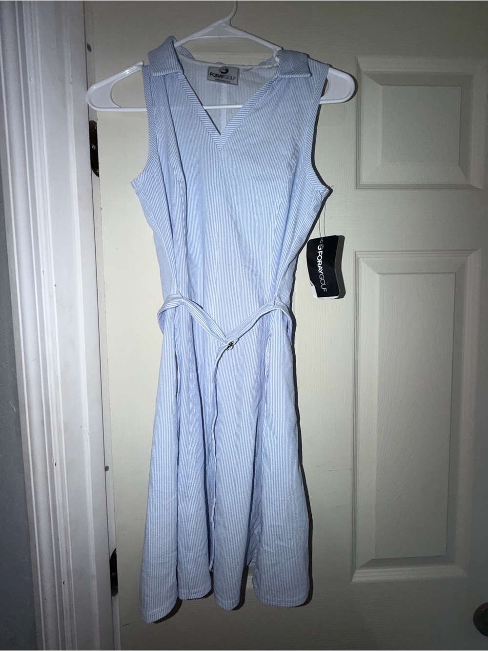 ForayGolf Pale Blue Sleeveless V-Neck Tie-Waist Dress